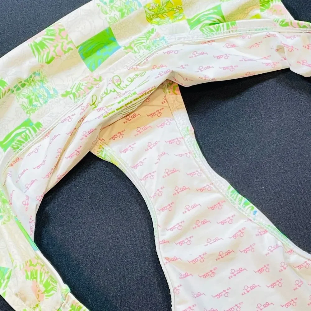 ~ RARE Lilly Pulitzer Med Bikini Swim Bottom Lioness Patch Pattern, Lined